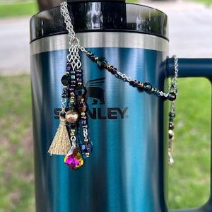 Black Iridescent Stanley Charm Oil Slick Charm Black Straw Charm Handle Gold Silver Charm Gift for Her Stanley Gift Tumbler Charm Beaded