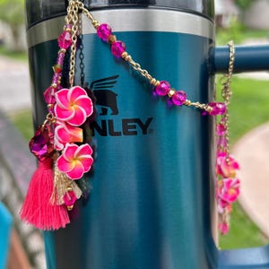 Tropical Flower Stanley Charm: Pink Summer Tumbler Handle Accessory