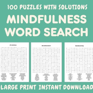 100 Mindfulness Word Search Puzzles Bundle With Solutions + Gift