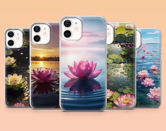 ウォーターリリー 携帯ケース ロータスフラワーカバー iPhone 16、15、14、13、12、Samsung S24Ultra、S23FE、S22、A15、A54、A25、A14、Pixel 9Pro、8A用