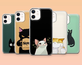 Funny Cat Phone Case Cute Animal Cover for iPhone 16, 15, 14, 13, 12, Samsung S24Ultra, S23FE, S22, A15, A54, A25, A14, Pixel 8Pro, 7Pro, 8A