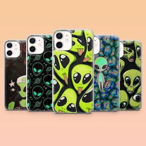 Funda para teléfono extraterrestre con diseño de OVNI del Área 51 para iPhone 16, 15, 14, 13, 12, Samsung S24Ultra, S23FE, S22, A15, A54, A25, A14, Pixel 9Pro, 8Pro, 8A, 7A