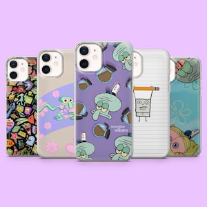 Squidward Phone Case SpungeBob Cartoon Cover for iPhone 16Pro, 15, 14, 13, 12, Samsung S25, S24, S23, S22, A16, A56, A55, Pixel 9, 9Pro