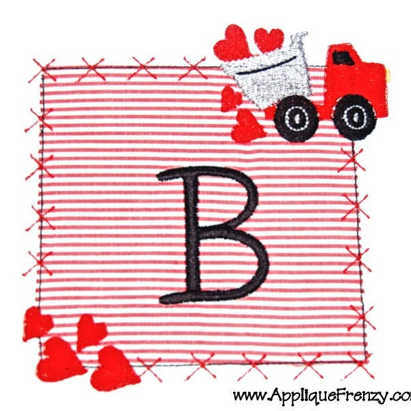 Valentine Heart Dumptruck SQUARE Patch machine embroidery applique design