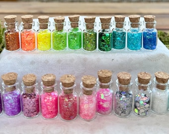 Miniatur Feenstaub: 2,5 cm Glitzer Glasflasche mit anpassbarem Etikett