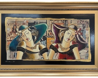 Handsigniertes Pop Art, gerahmtes 3D Mixed Media Frauen Portrait von Oz