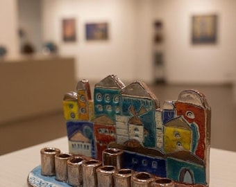 Handmade Ceramic  Menorah | Modern Judaica Hanukkah Gift | Unique Holiday Home Decor