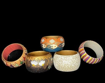 Original art wooden bracelets, jewelry painting with 3D colors, handmade,Israeli art, art from Israel, art Jerusalem,  art jewelry bracelets