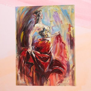 original oil painting  for home-Salsa Dancer  – Elegant and Rare Dress, Colorful Dance Art, Perfect for Home or Dance Studio Decor