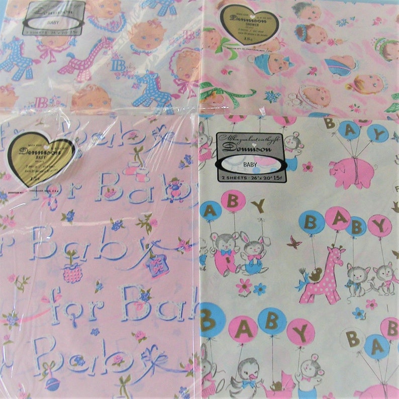 Vintage 1950s Or 1960s Baby Shower Wrapping Paper Etsy