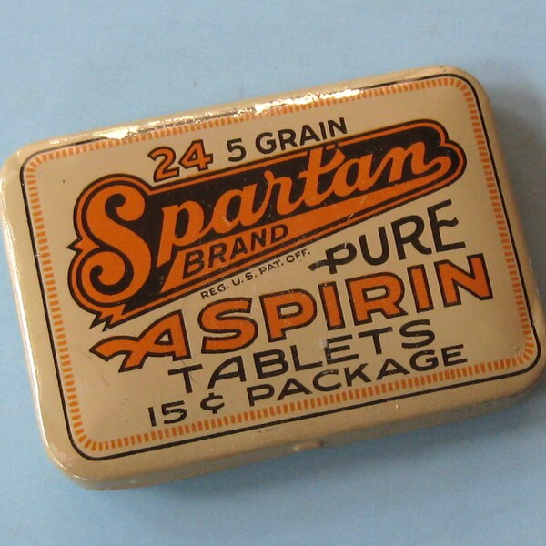Vintage Spartan Tin Aspirin Tin Old Store Stock Medical Tin