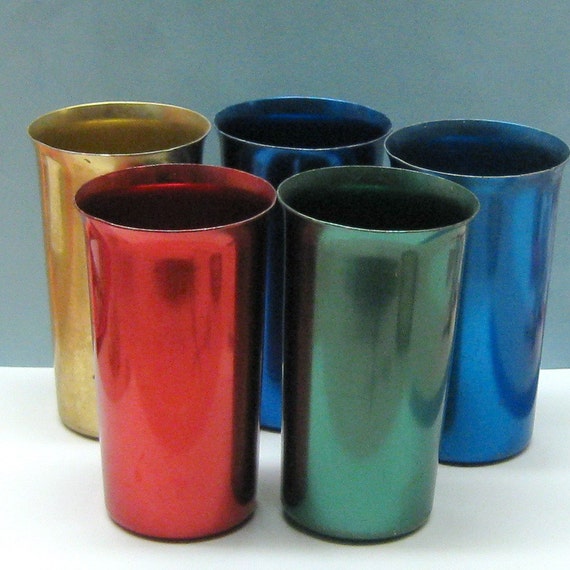 5 Vintage Tin Metal Glasses By Sunburst Made In Italy Etsy