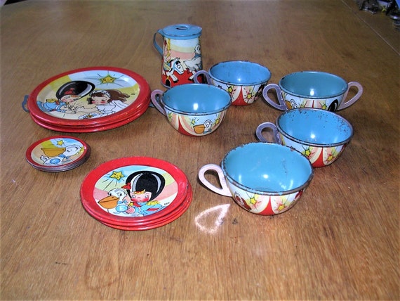 vintage tin tea set