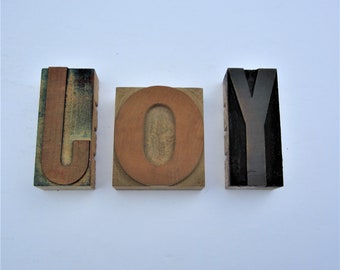 Antique Vintage Letters Letterpress Printers Blocks Spelling JOY