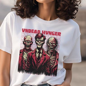 90s Zombie Horror T-Shirt Undead Hunger Graphic Tee Retro Gothic Zombie Shirt Macabre Halloween Shirt Spooky Horror Lover Gift Horror Comic
