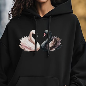 Moletom com capuz Swan Preto Branco Suéter Vintage Y2K Camiseta gráfica Estilo anos 90 Moletom com capuz Roupas Coquette Moletom com capuz Retro anos 2000 Presente de volta às aulas