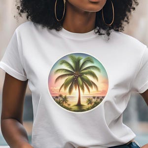 Vintage Project Coconut Tree Sunset T-shirt, Tropical Palm Tree Shirt for Summer Beach Vibes, Retro Aesthetic T-shirt for Y2K Fashion