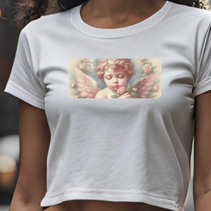 Vintage Cherub Angel Baby Tee - Historical Coquette Aesthetic, Trendy Retro Y2K Inspired Tee, 90s 2000s Shirt, Pinterest Fashion Aesthetic
