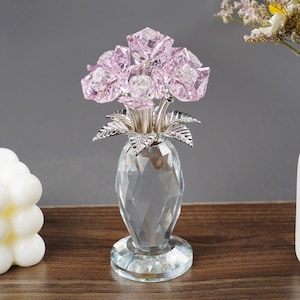 Handmade Elegant Crystal Rose Flower Bouquet, Pink Crystal Glass Rose Flower Gifts for Women, Mother&#39;s Day Gifts for Wife/Girlfriend