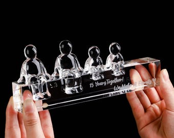 15th Anniversary Gift, Crystal Gift for Husband or Wife, 15 Years Together We Make a Family Glass Ornament, Family Momento Artwork