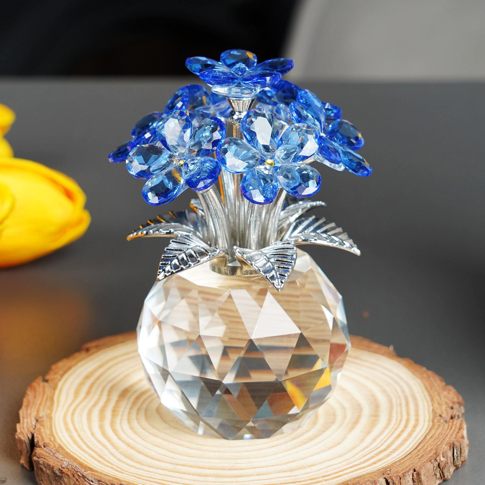 Handmade Crystal Forget-Me-Not Flower Ornament, Crystal Flower Mother's Day Gifts for Women, Crystal Flower Bouquet for Elegant Home Decor