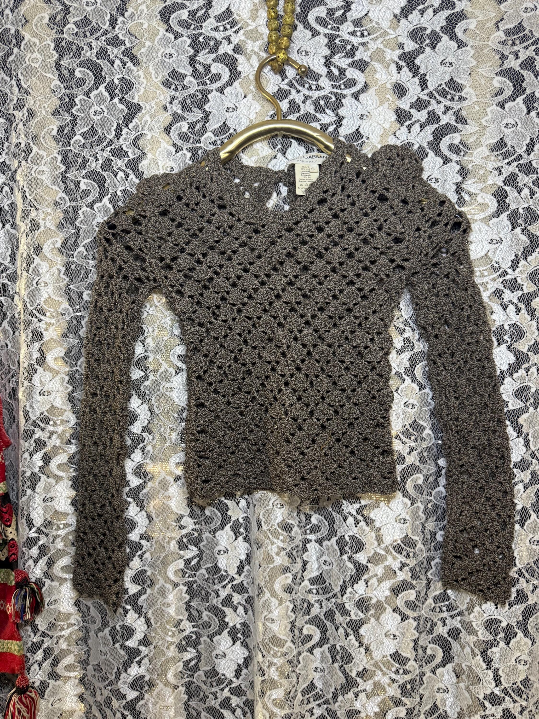 Dolce & Gabbana Crochet Knit Long Sleeve Top Small / Xs Vintage
