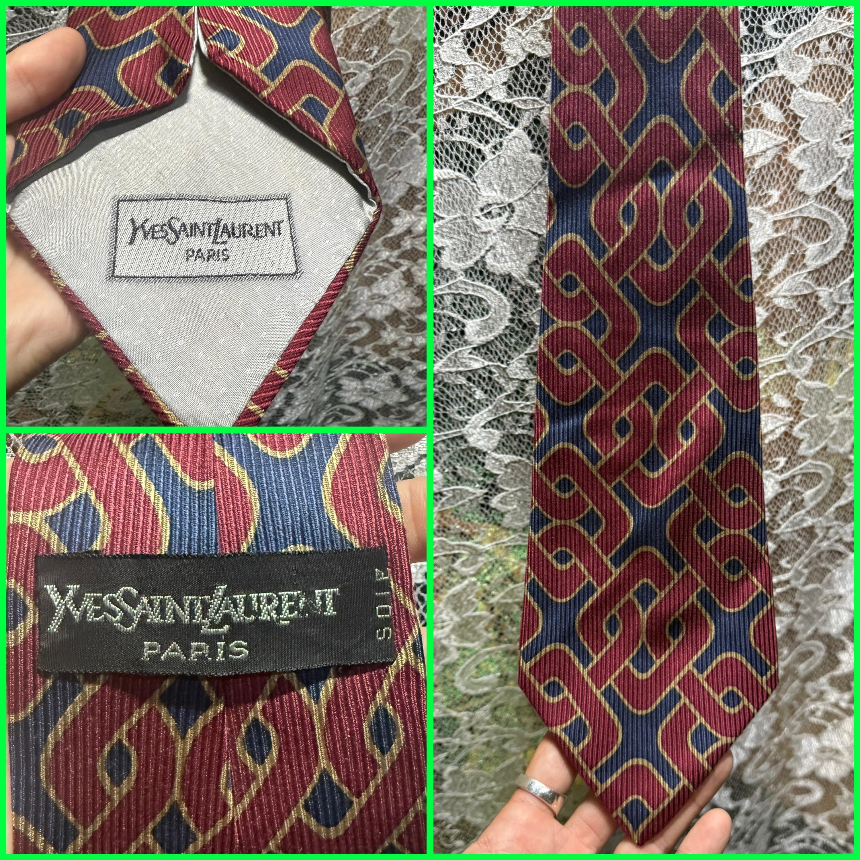 Ysl Geometry Pattern Yves Saint Laurent Burgundy Navy Tan Geometric Pattern Silk Tie Vintage ...
