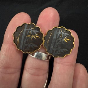 vintage / antique damascene screw back stud earrings gold silver handmade artisan EUC