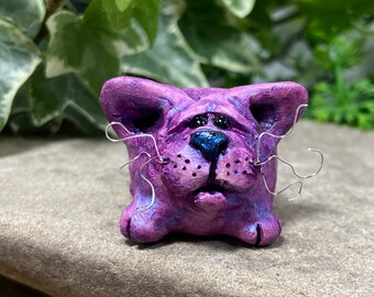Ink Cat Figurine, Purple & blue Ink Spot kitty, Handmade Original