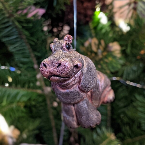 Itty bitty Hippopotamus Sculpture, Hippo Christmas Ornament.  Hippo Calf Figurine, Baby Hippo, House hippo
