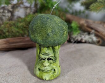 Broccoli ornament, speculative cruciferous vegetable, curious veggie face, in Nova Scotia