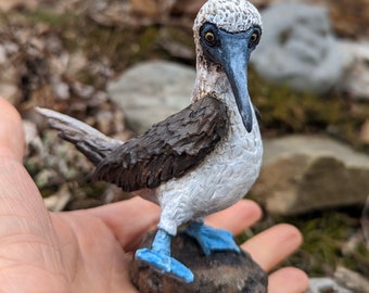 Blue footed booby, blue-footed boobie, bird figurine, handmade in Nova Scotia