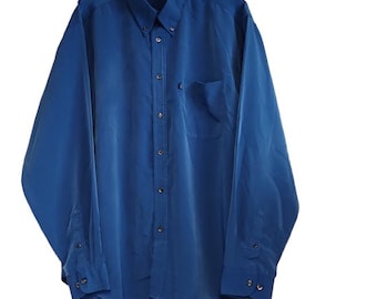 Camicia vintage anni '90 Heavy Construction Classica blu con bottoni da uomo, taglia XL