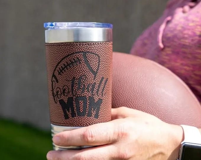 Featured listing image: Football Leather Tumbler with Slider Lid