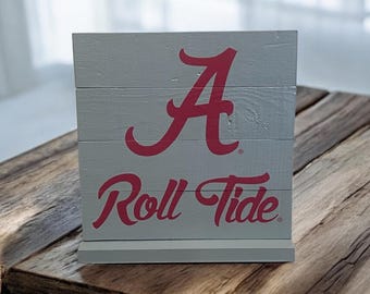 Roll Tide Wood Sign: Alabama Crimson Tide Tabletop Decor