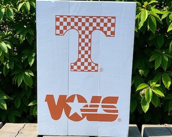 Handmade Tennessee Vols Wood Sign | Orange & White Checkerboard Decor