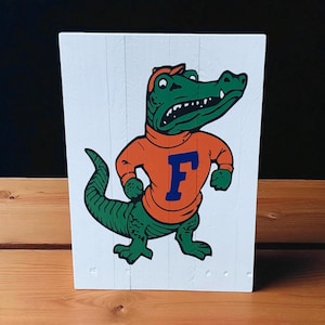 Vintage Fighting Gators Wood Sign | Handmade Florida Gators Wall & Desk Decor | Rustic College Football Gift | UF Gators Home Decor | UF