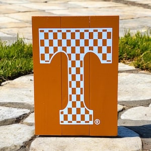 Checkerboard Tennessee Power T Wood Sign | Rustic UT Vols Wall Art | Handmade Vols Fan Gift | Vols Wood Sign | Handmade UT Logo Wall Art