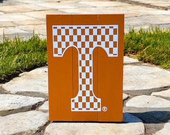 Handmade Checkerboard Tennessee Vols Wood Sign | Rustic Power T Wall Art