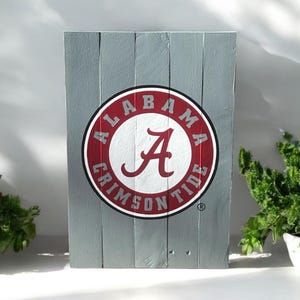 Alabama Crimson Tide Wood Sign | Hand-Painted Crimson Wall Decor | Reclaimed Wood Bama Sign | Roll Tide Gift | Alabama Football Art