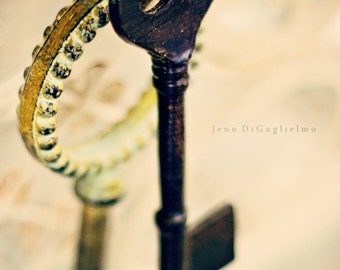 Vintage keys photography,  still life print, farmhouse key set, neutral decor