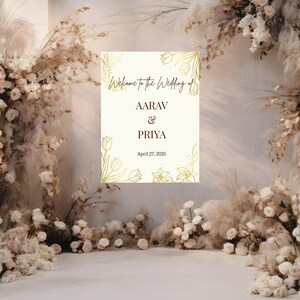 Customizable Wedding Welcome Sign | Gold Floral Digital Print | Instant Download | Personalized Wedding Decor | Printable Poster
