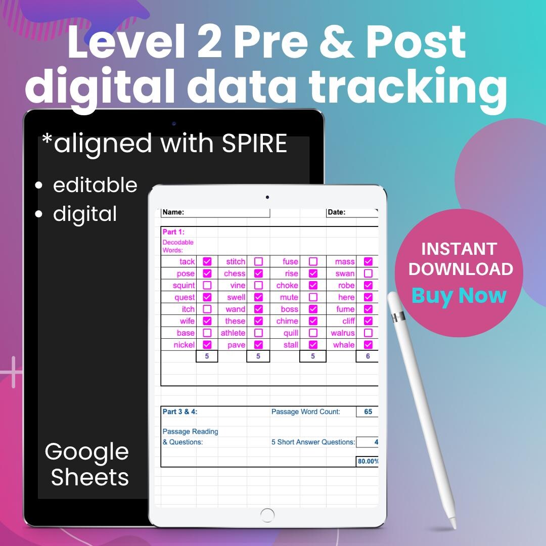 Level 2 Pre and Post Test Digital Data Tracking - Etsy