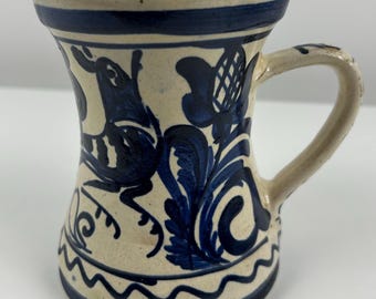 Jarra vintage estilo Delft branca e azul, 13 cm | Jarro de cerâmica azul cobalto