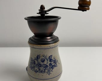 Vintage Delft Stoneware Coffee Grinder | German Ceramic Kaffeemuehle, Antique Kitchen Decor