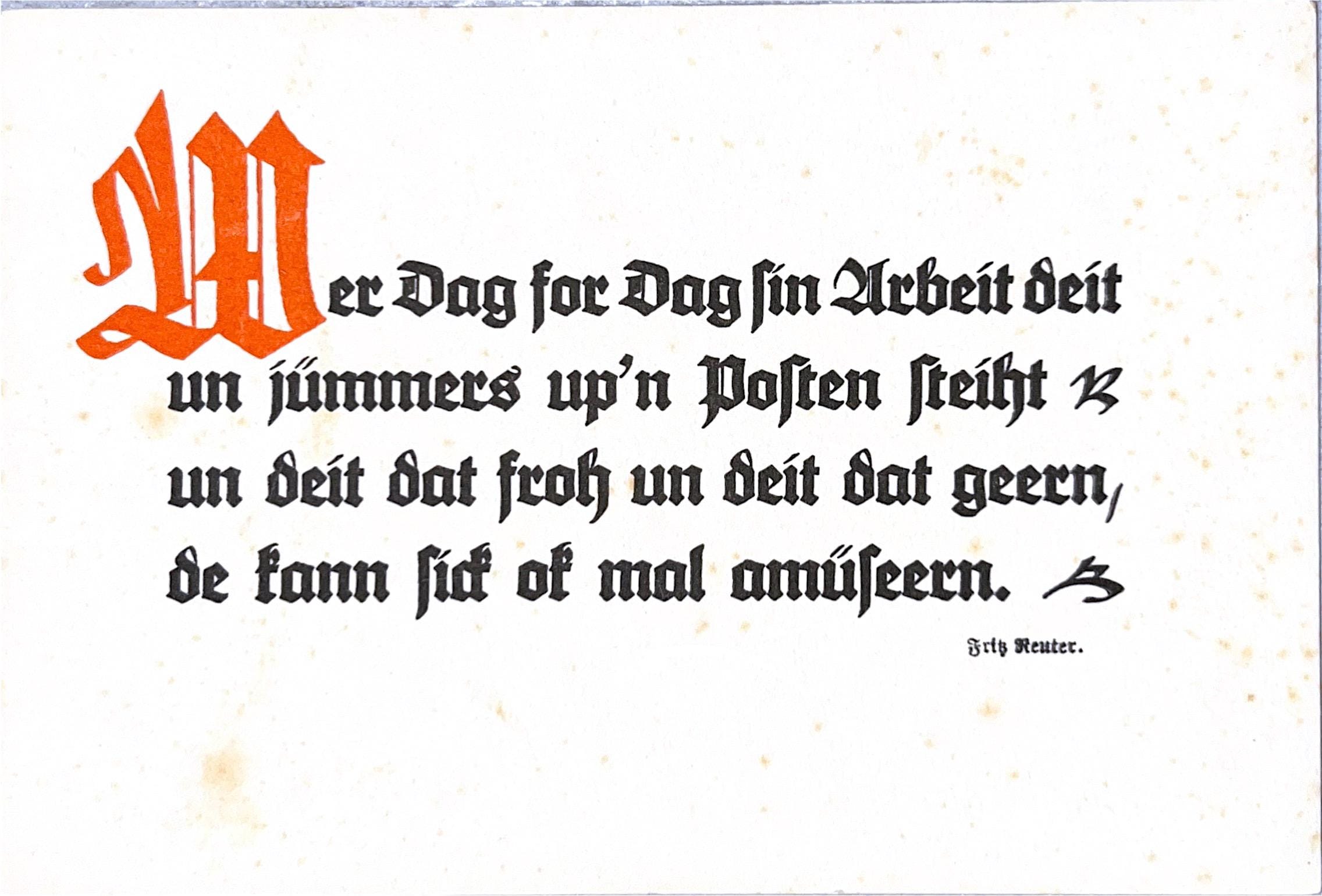 Ansichtskarte "Wer Dag for Dag sin Arbeit" Frakturschrift Postkarte Lithografie Bildpostkarte Briefkarte Korrespondenzkarte Künstlerkarte