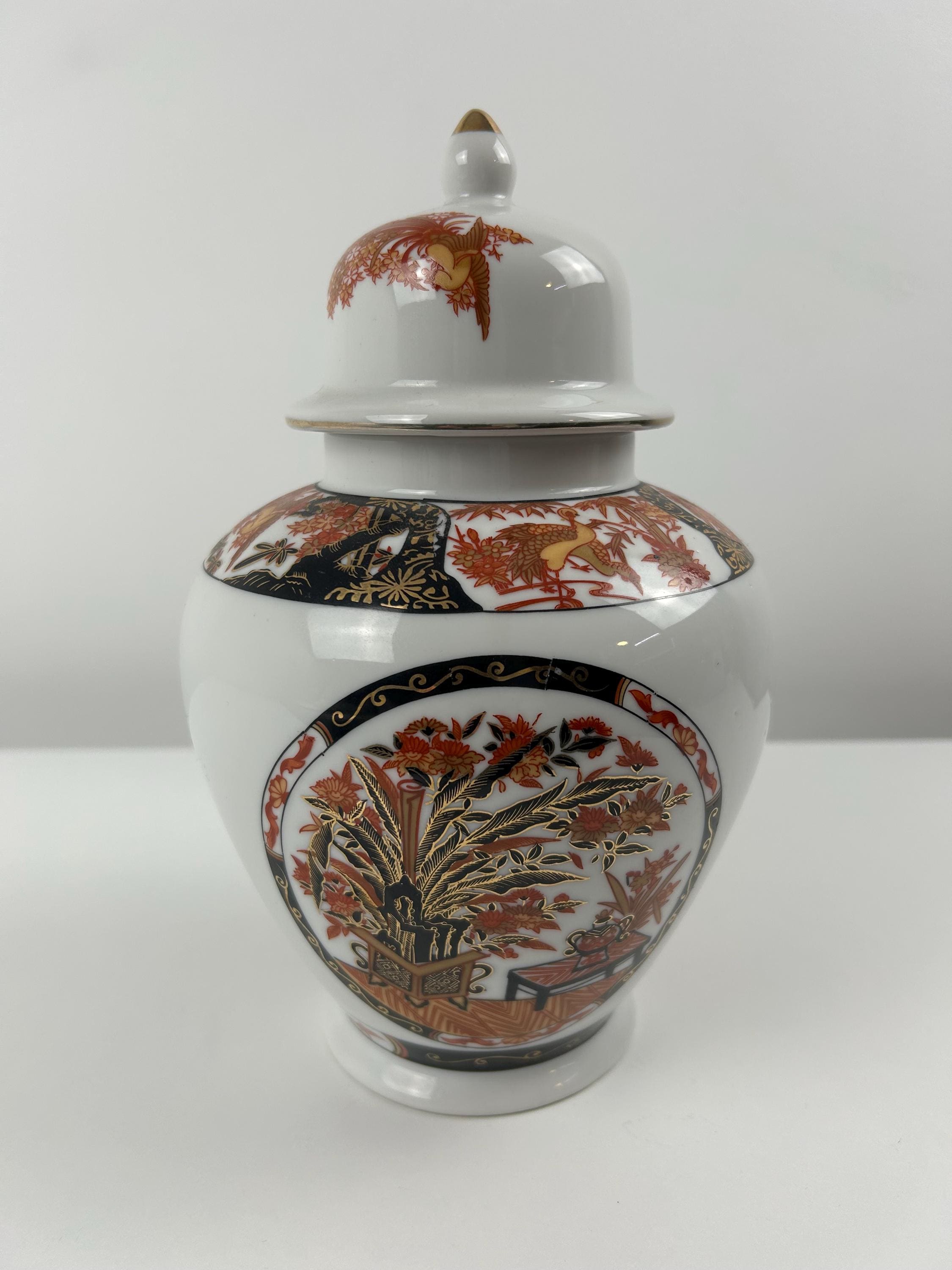 Porzellanvase asiatischer Stil retro Vasen vintage Dekoration asiatisch Einrichtung Deckelvase retro Wohnen braun gold schwarz Vase