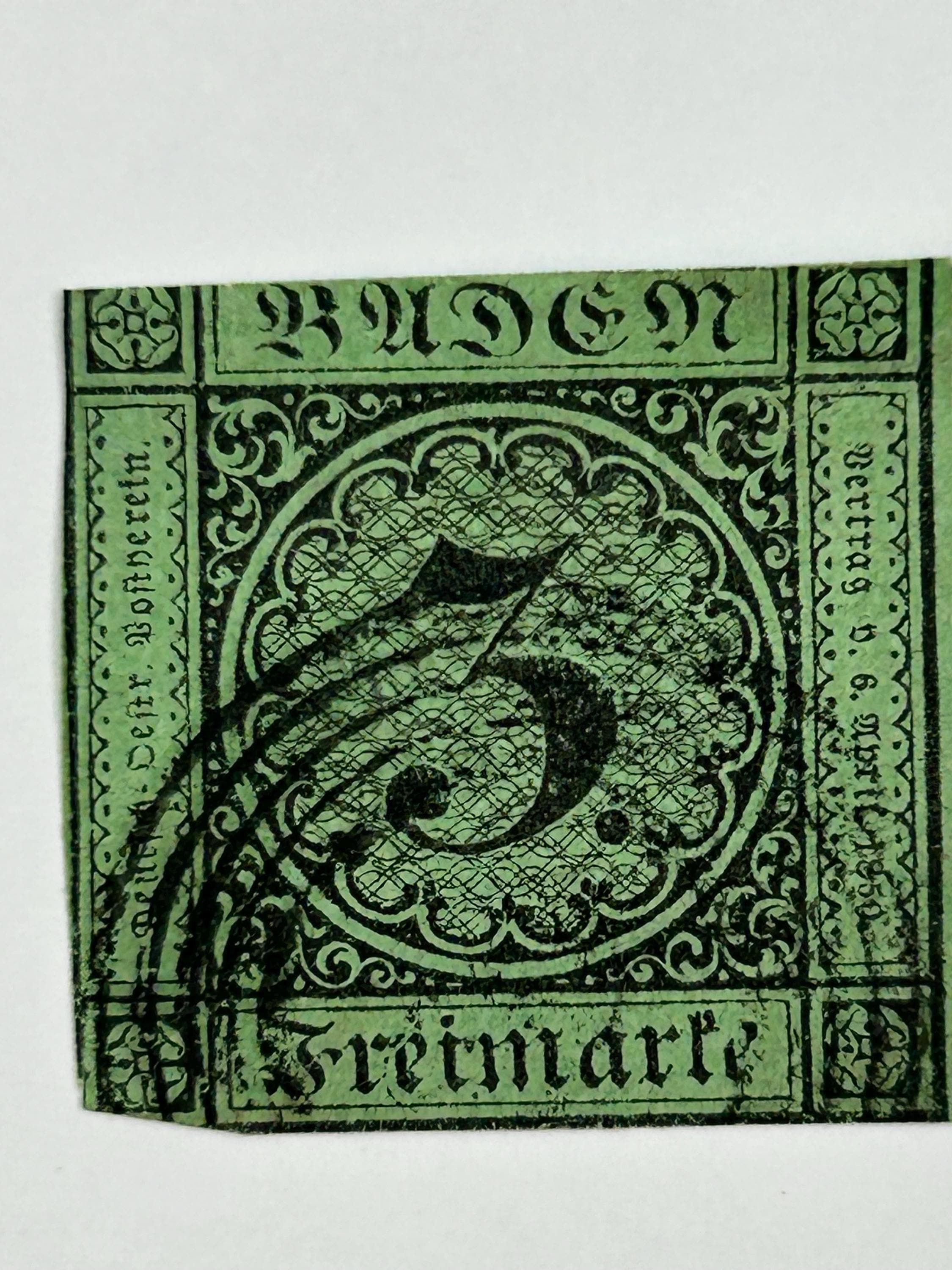 Briefmarke Baden 3 Kreuzer 1853 gestempelt Briefmarkensammlung antik Altdeutschland Philatelie Postwertzeichen alt Briefmarkensammler Sammle