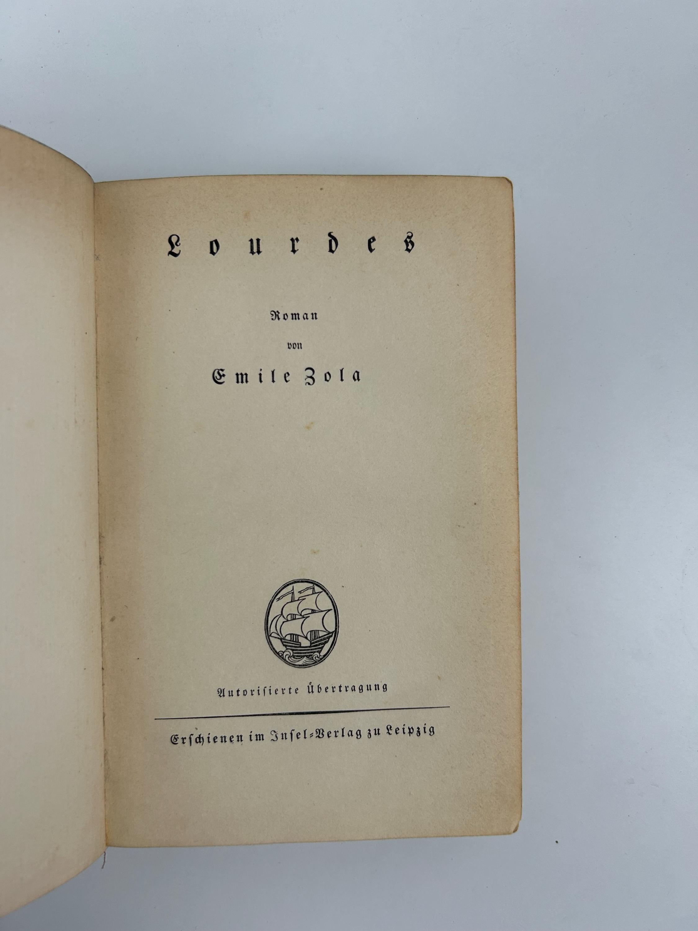 Vintage Buch Lourdes von Emile Zola Insel-Verlag Leizpzig 1910 antikes Buch thrift Buchsammler Buchsammlung Büchersammler Büchersammlung alt