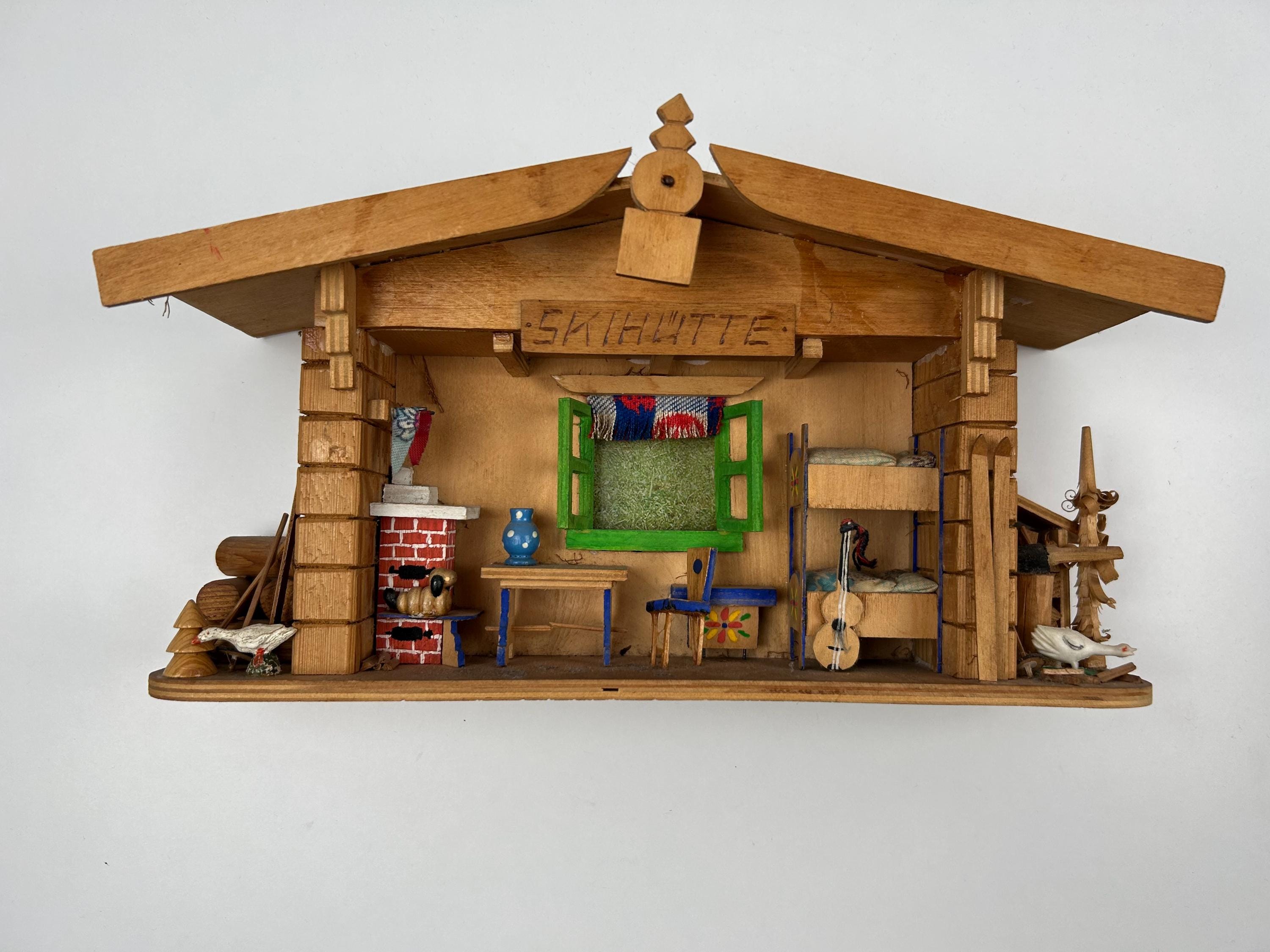 Diorama vintage Erzgebirge Ostalgie Einrichtung Skihütte Dekoration Skifahren Almhütte Miniaturhütte Almwirtschaft Deko Landhaus Bauernhaus